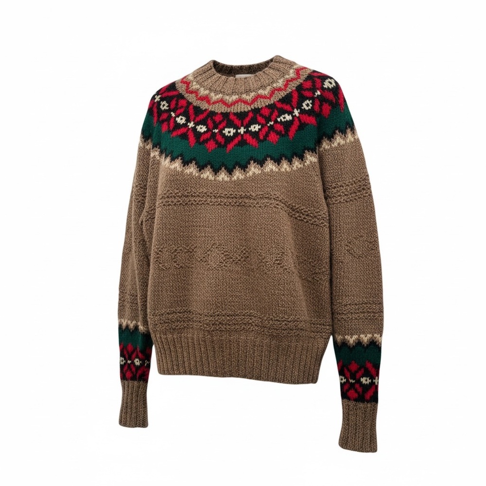 GAP Vintage Fair Isle Brown Wool Long Sleeve Hand Knit Sweater Large Unisex ‘90s
